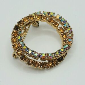 Vintage Aurora Borealis citrine double circle brooch